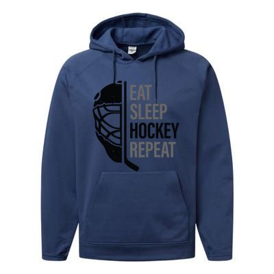 Christmas Design For Hockey Lovers Eat Sleep Hockey Repeat Funny Gift Performance Fleece Hoodie