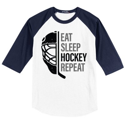 Christmas Design For Hockey Lovers Eat Sleep Hockey Repeat Funny Gift Baseball Sleeve Shirt