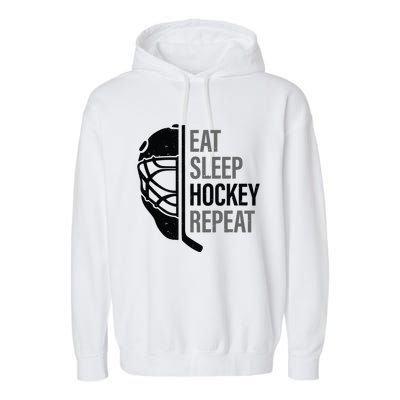 Christmas Design For Hockey Lovers Eat Sleep Hockey Repeat Funny Gift Garment-Dyed Fleece Hoodie