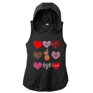 Cute Deer Funny Retro Floral Hearts Pattern Valentines Day Gift Ladies PosiCharge Tri-Blend Wicking Draft Hoodie Tank