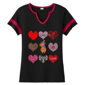 Cute Deer Funny Retro Floral Hearts Pattern Valentines Day Gift Ladies Halftime Notch Neck Tee