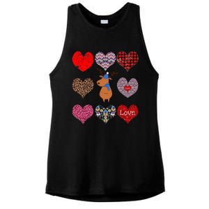 Cute Deer Funny Retro Floral Hearts Pattern Valentines Day Gift Ladies PosiCharge Tri-Blend Wicking Tank