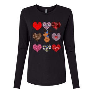 Cute Deer Funny Retro Floral Hearts Pattern Valentines Day Gift Womens Cotton Relaxed Long Sleeve T-Shirt