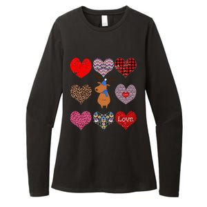 Cute Deer Funny Retro Floral Hearts Pattern Valentines Day Gift Womens CVC Long Sleeve Shirt