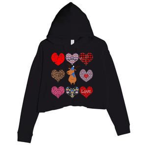 Cute Deer Funny Retro Floral Hearts Pattern Valentines Day Gift Crop Fleece Hoodie