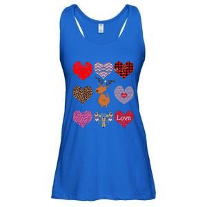 Cute Deer Funny Retro Floral Hearts Pattern Valentines Day Gift Ladies Essential Flowy Tank