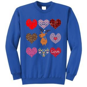 Cute Deer Funny Retro Floral Hearts Pattern Valentines Day Gift Tall Sweatshirt