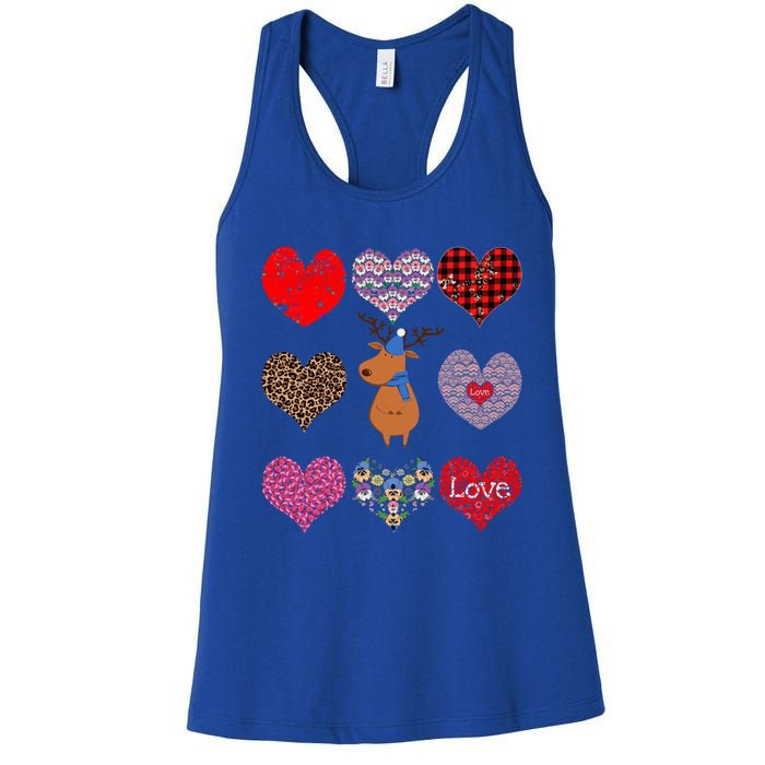 Cute Deer Funny Retro Floral Hearts Pattern Valentines Day Gift Women's Racerback Tank