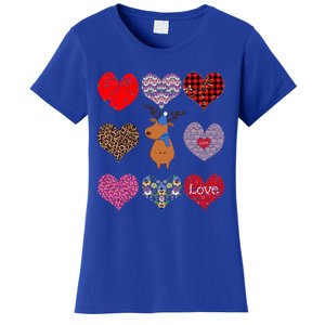 Cute Deer Funny Retro Floral Hearts Pattern Valentines Day Gift Women's T-Shirt