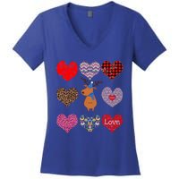 Cute Deer Funny Retro Floral Hearts Pattern Valentines Day Gift Women's V-Neck T-Shirt