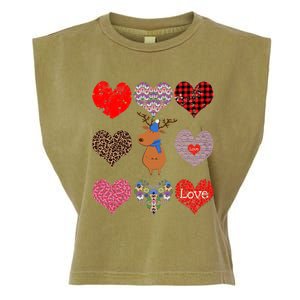 Cute Deer Funny Retro Floral Hearts Pattern Valentines Day Gift Garment-Dyed Women's Muscle Tee