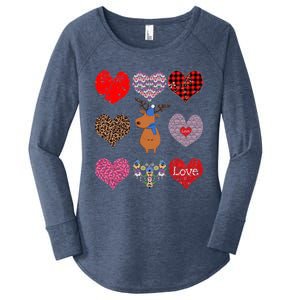 Cute Deer Funny Retro Floral Hearts Pattern Valentines Day Gift Women's Perfect Tri Tunic Long Sleeve Shirt