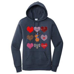 Cute Deer Funny Retro Floral Hearts Pattern Valentines Day Gift Women's Pullover Hoodie