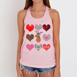 Cute Deer Funny Retro Floral Hearts Pattern Valentines Day Gift Women's Knotted Racerback Tank