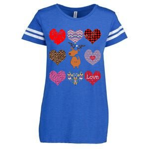 Cute Deer Funny Retro Floral Hearts Pattern Valentines Day Gift Enza Ladies Jersey Football T-Shirt