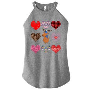 Cute Deer Funny Retro Floral Hearts Pattern Valentines Day Gift Women's Perfect Tri Rocker Tank