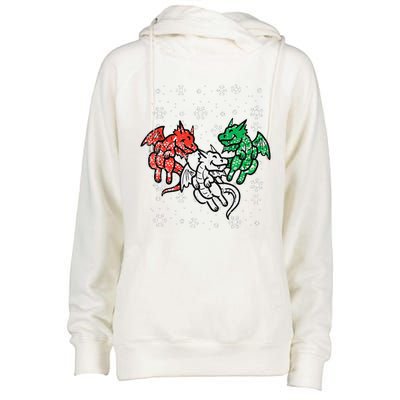 Christmas Dragons Funny Mythical Animal Funny Funny Womens Funnel Neck Pullover Hood