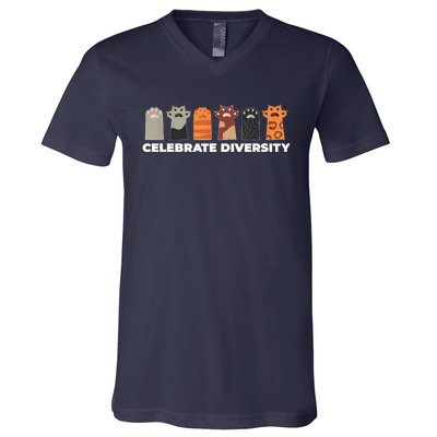 Celebrate Diversity Funny Cat Owner Gift For Cat Lover Paws V-Neck T-Shirt