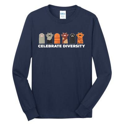 Celebrate Diversity Funny Cat Owner Gift For Cat Lover Paws Tall Long Sleeve T-Shirt