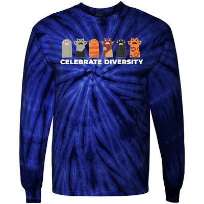 Celebrate Diversity Funny Cat Owner Gift For Cat Lover Paws Tie-Dye Long Sleeve Shirt