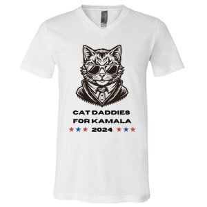 Cat Daddies For Kamala Funny Cat Dad Vote Election 2024 V-Neck T-Shirt