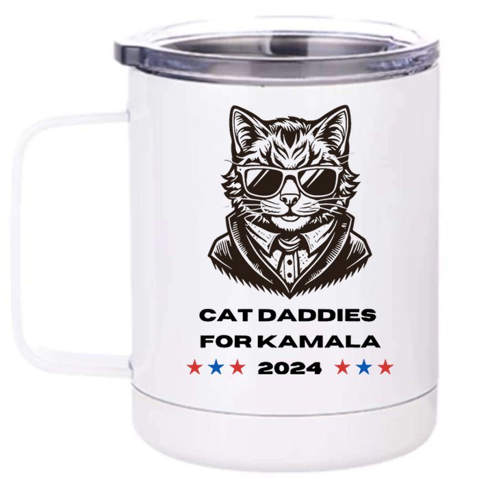 Cat Daddies For Kamala Funny Cat Dad Vote Election 2024 12 oz Stainless Steel Tumbler Cup