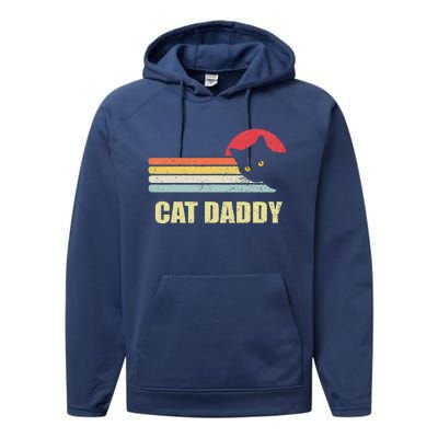 Cat Daddy Funny Vintage Style Cat Retro Distressed Performance Fleece Hoodie