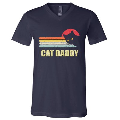 Cat Daddy Funny Vintage Style Cat Retro Distressed V-Neck T-Shirt