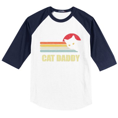 Cat Daddy Funny Vintage Style Cat Retro Distressed Baseball Sleeve Shirt