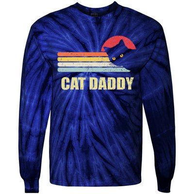 Cat Daddy Funny Vintage Style Cat Retro Distressed Tie-Dye Long Sleeve Shirt