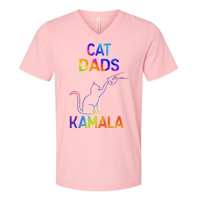 Cat Dads For Kamala Tiedye Harris Madam President 47 V-Neck T-Shirt