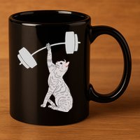 Cat Deadlifting Funny Fitness Gym Lover Cat BarBell 11oz C Handle Ceramic Mug