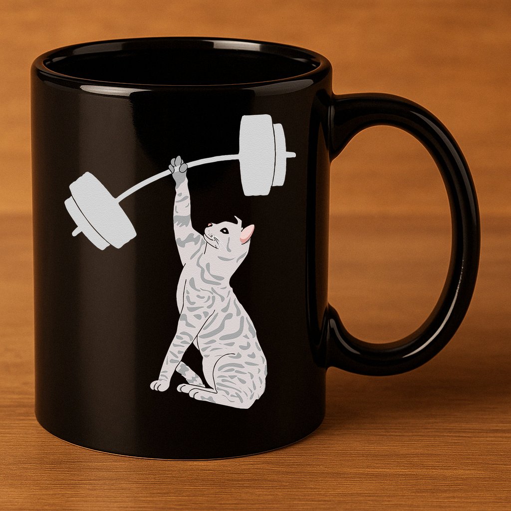 Cat Deadlifting Funny Fitness Gym Lover Cat BarBell 11oz C Handle Ceramic Mug