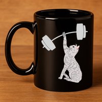 Cat Deadlifting Funny Fitness Gym Lover Cat BarBell 11oz C Handle Ceramic Mug