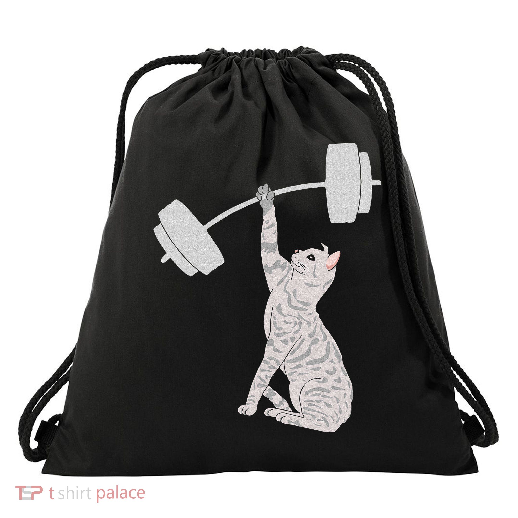 Cat Deadlifting Funny Fitness Gym Lover Cat BarBell Drawstring Bag