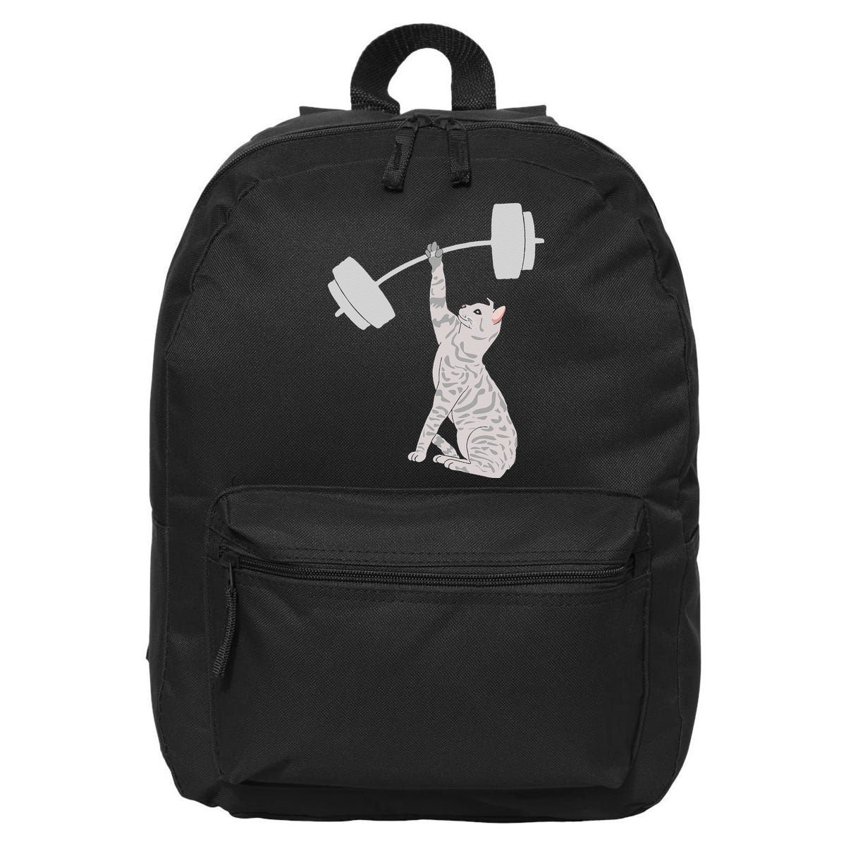 Cat Deadlifting Funny Fitness Gym Lover Cat BarBell 16 in Basic Backpack