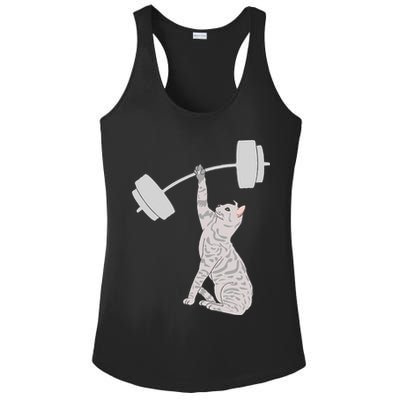 Cat Deadlifting Funny Fitness Gym Lover Cat BarBell Ladies PosiCharge Competitor Racerback Tank