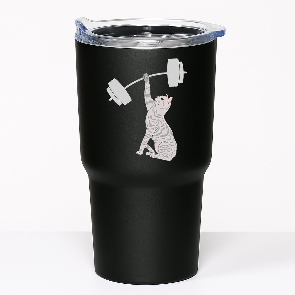 Cat Deadlifting Funny Fitness Gym Lover Cat BarBell Tumbler