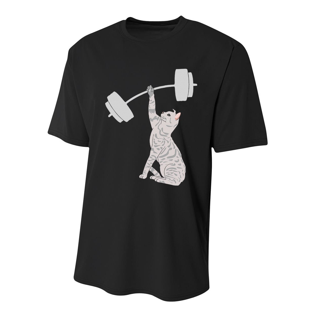 Cat Deadlifting Funny Fitness Gym Lover Cat BarBell Youth Performance Sprint T-Shirt