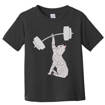 Cat Deadlifting Funny Fitness Gym Lover Cat BarBell Toddler T-Shirt