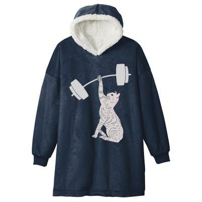 Cat Deadlifting Funny Fitness Gym Lover Cat BarBell Hooded Wearable Blanket