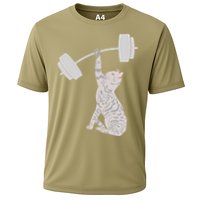Cat Deadlifting Funny Fitness Gym Lover Cat BarBell Cooling Performance Crew T-Shirt