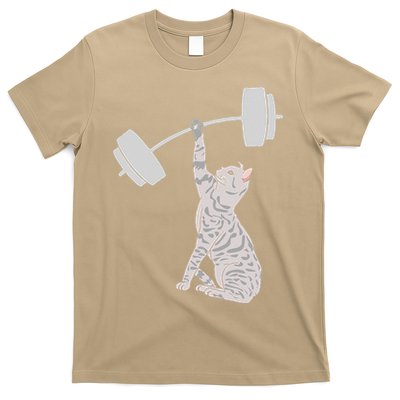 Cat Deadlifting Funny Fitness Gym Lover Cat BarBell T-Shirt