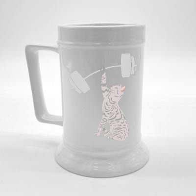 Cat Deadlifting Funny Fitness Gym Lover Cat BarBell Beer Stein