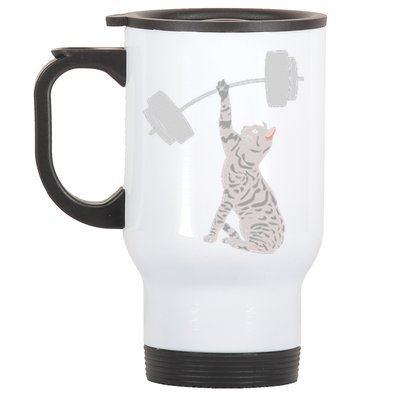 Cat Deadlifting Funny Fitness Gym Lover Cat BarBell Stainless Steel Travel Mug