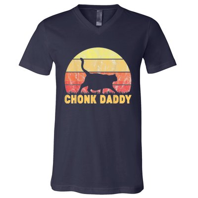 Chonk Daddy Fat Cat Dad Lover Meme Gifts V-Neck T-Shirt