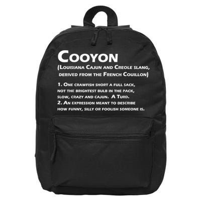 Cooyon Definition Funny Cajun Creole Coonass 16 in Basic Backpack