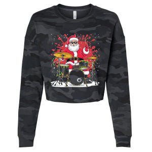 Christmas Drummer Funny Santa Claus On Drums Cropped Pullover Crew