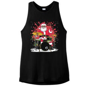 Christmas Drummer Funny Santa Claus On Drums Ladies PosiCharge Tri-Blend Wicking Tank