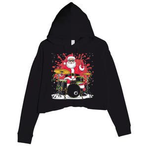 Christmas Drummer Funny Santa Claus On Drums Crop Fleece Hoodie